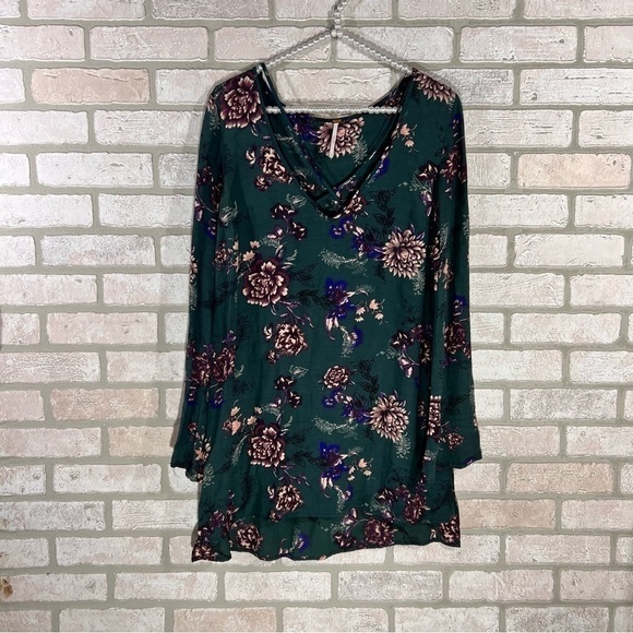 Free People Heartbeat Green Floral Print Shift Mini Tunic Dress Size XS - Picture 4 of 10